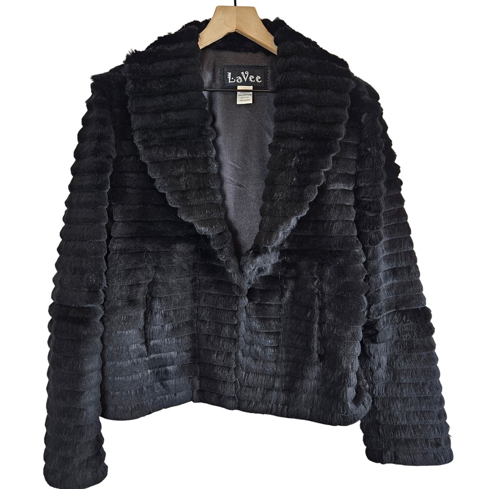 Lavee leather fur boxy‎ jacket, black, size M